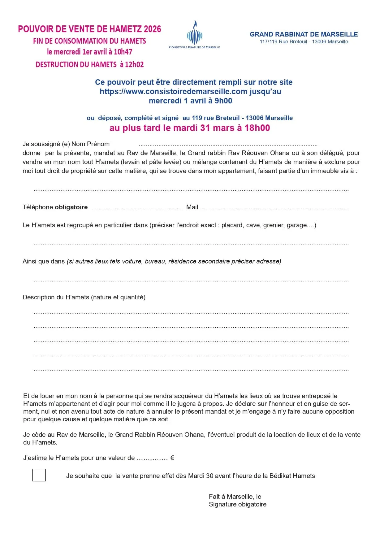 Pouvoir de vente du Hamets